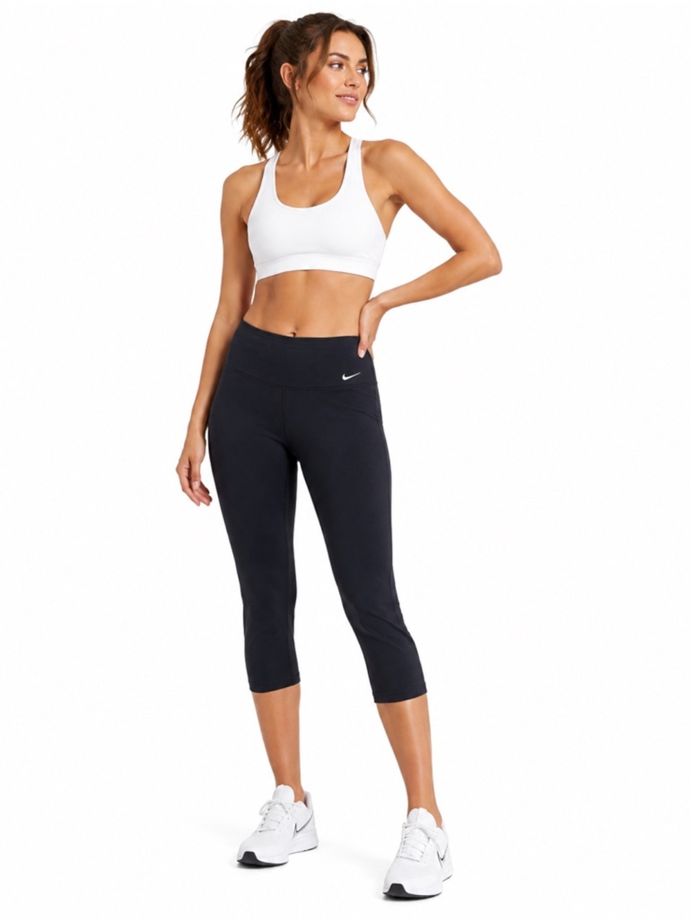 Nike Black Mid Rise Dri-Fit Capri Length Running Cross Fit Yoga Pants Size L